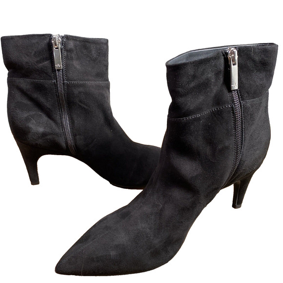 $475 Aquatalia Marabella Suede Bootie Black POINTY TOE STILETTO SOCK 8.5 - Picture 1 of 8